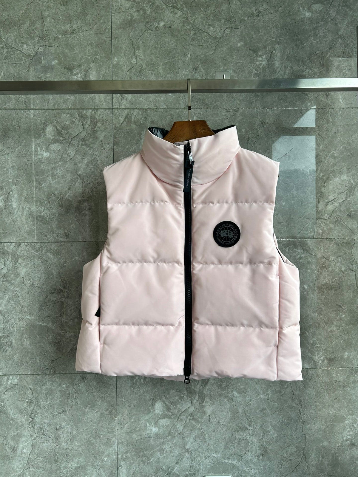Canada Goose Puffer Vest in Blush Pink with Stand Collar