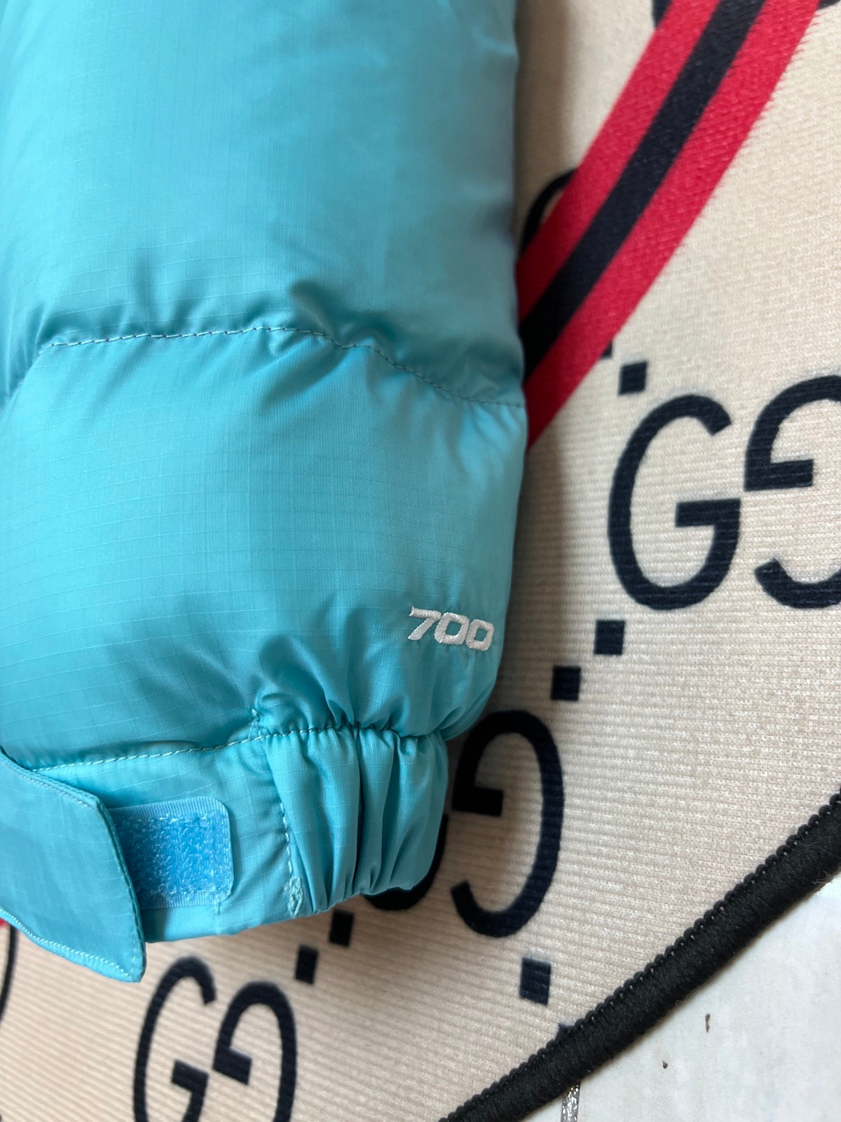 The North Face Turquoise and Purple Colorblock Puffer Jacket