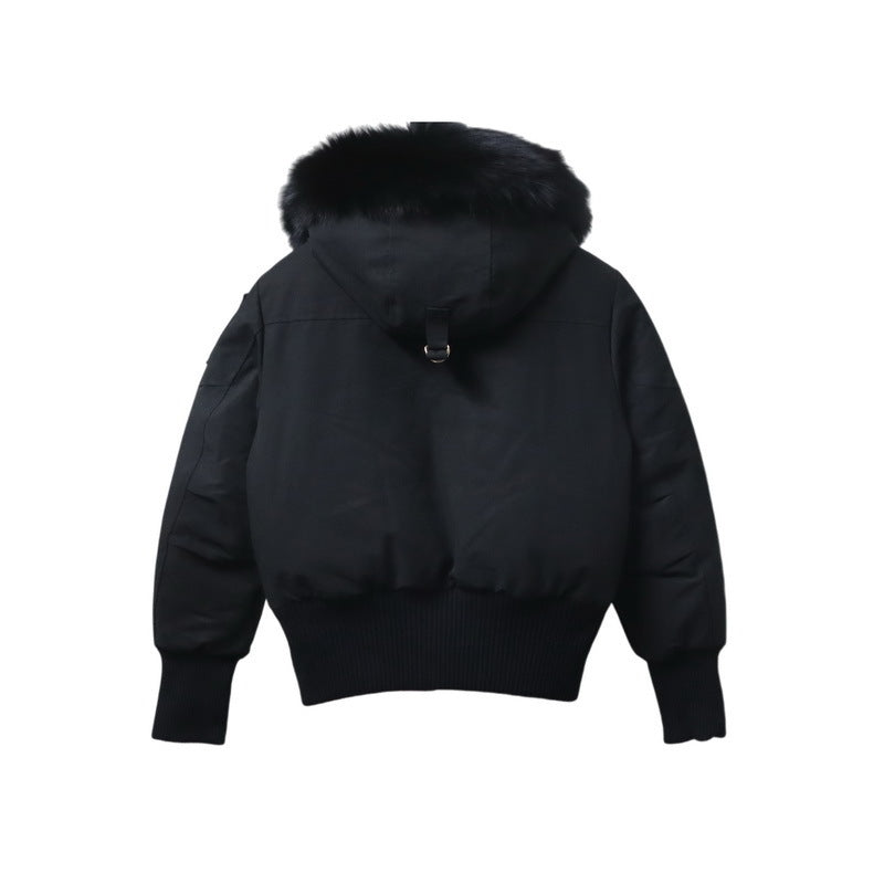 Moose Knuckles Black Plush-Trim Hooded Bomber Jacket