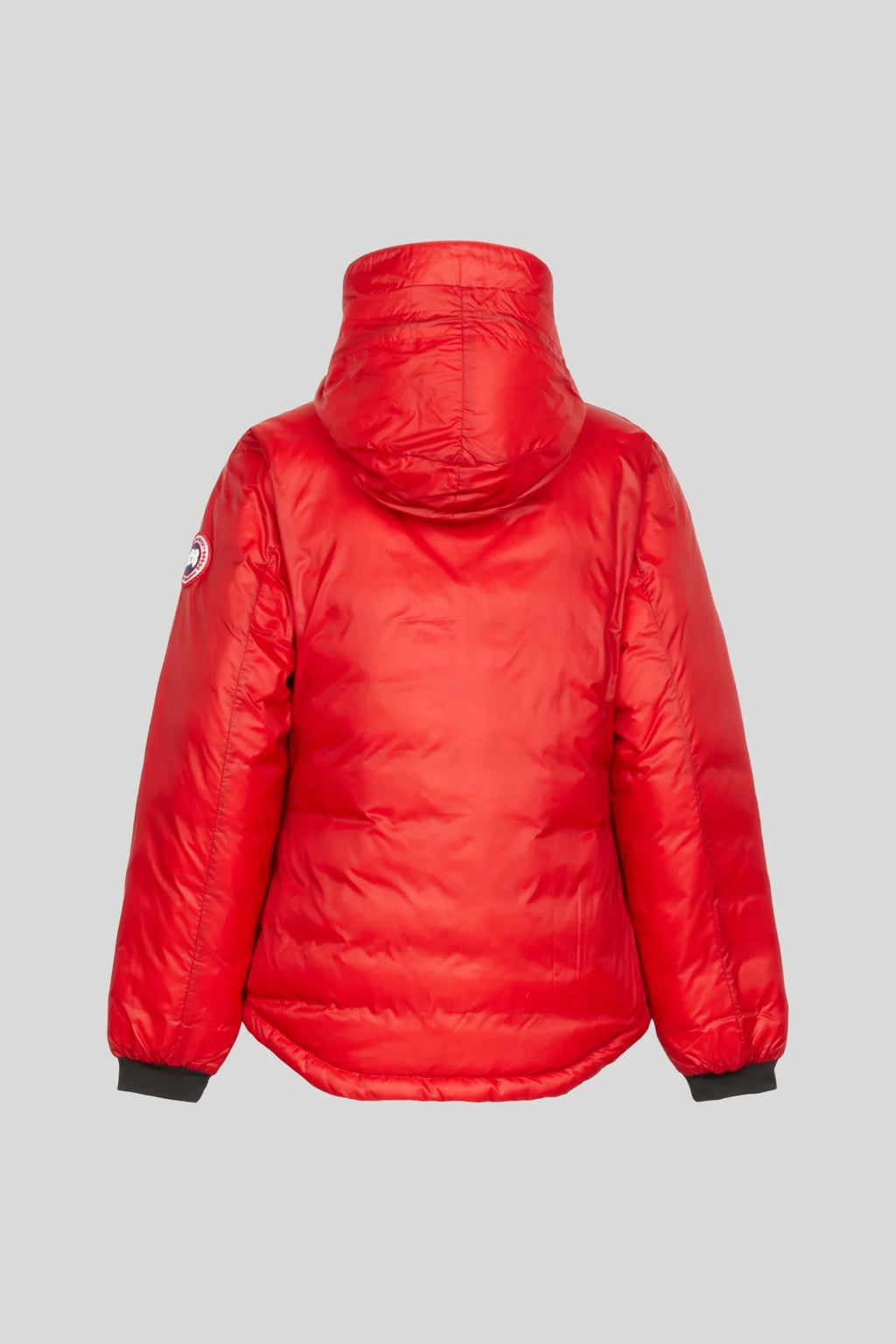 Canada Goose Red Hooded Puffer Jacket with Black Trim