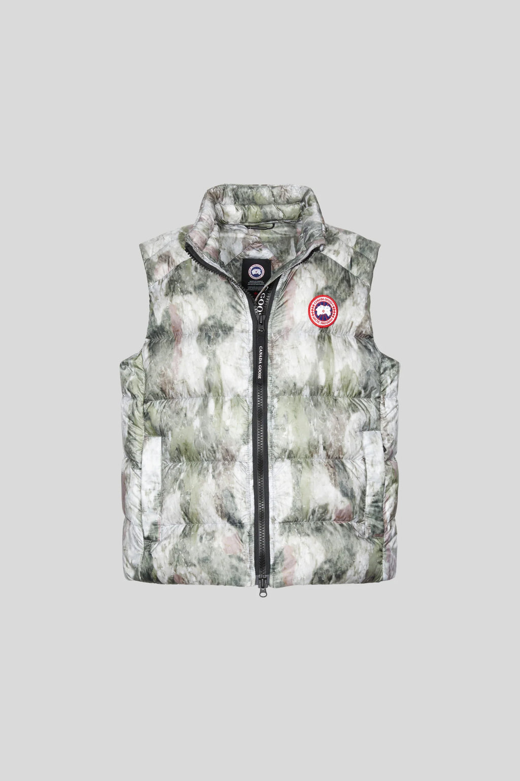 Canada Goose Puffer Vest in Gray Green and White with Abstract Print