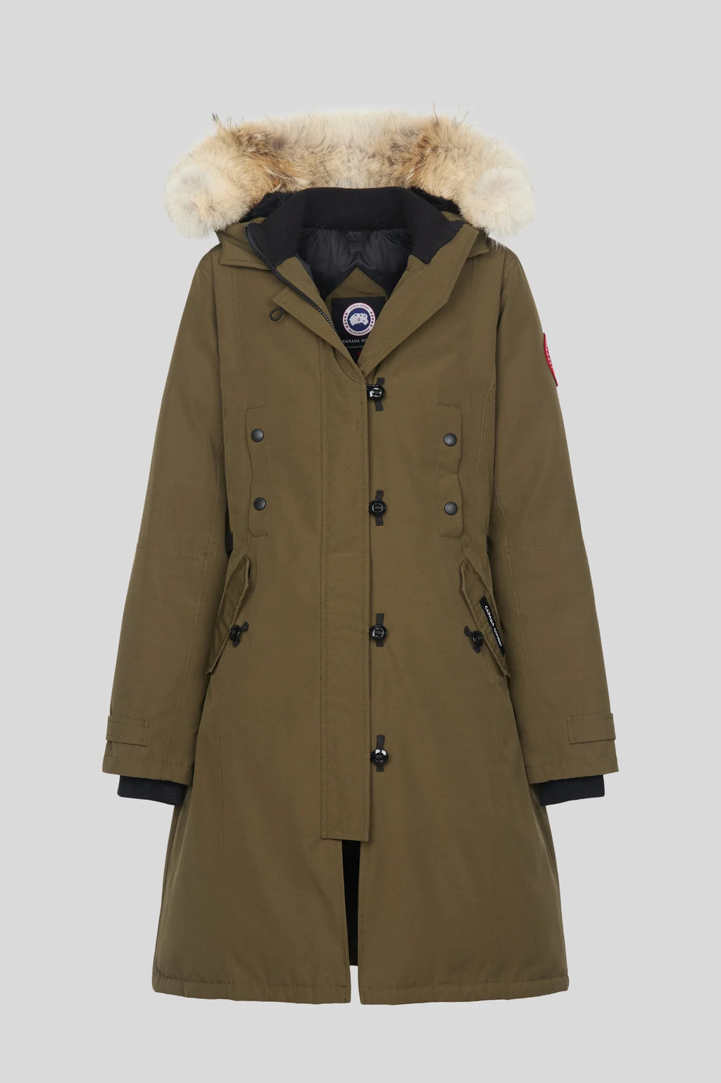 Canada Goose Long Parka in Olive Green with Plush Hood Trim