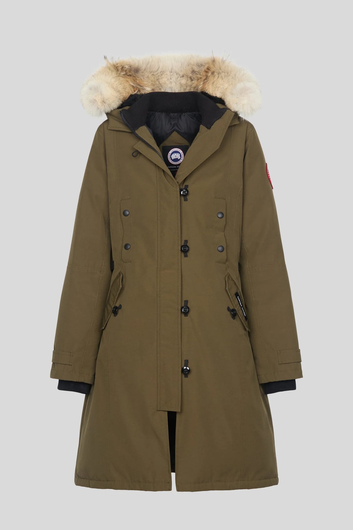Canada Goose Long Parka in Olive Green with Plush Hood Trim