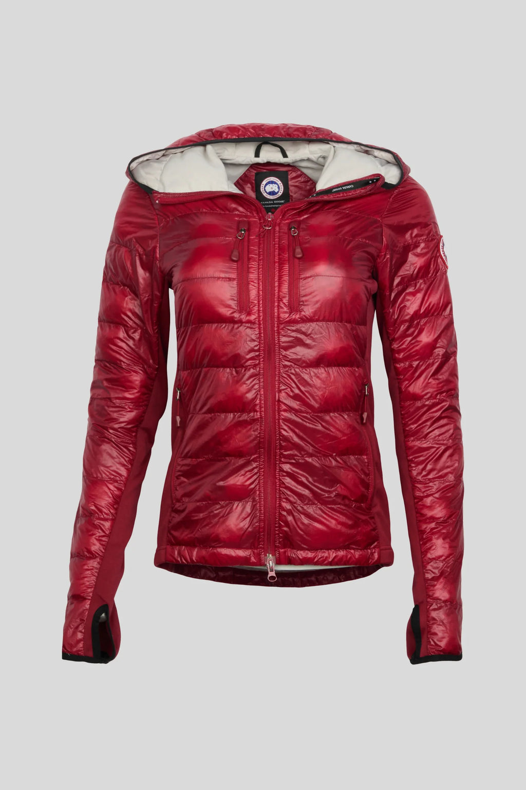 Canada Goose Hooded Puffer Jacket in Red with Glossy Finish