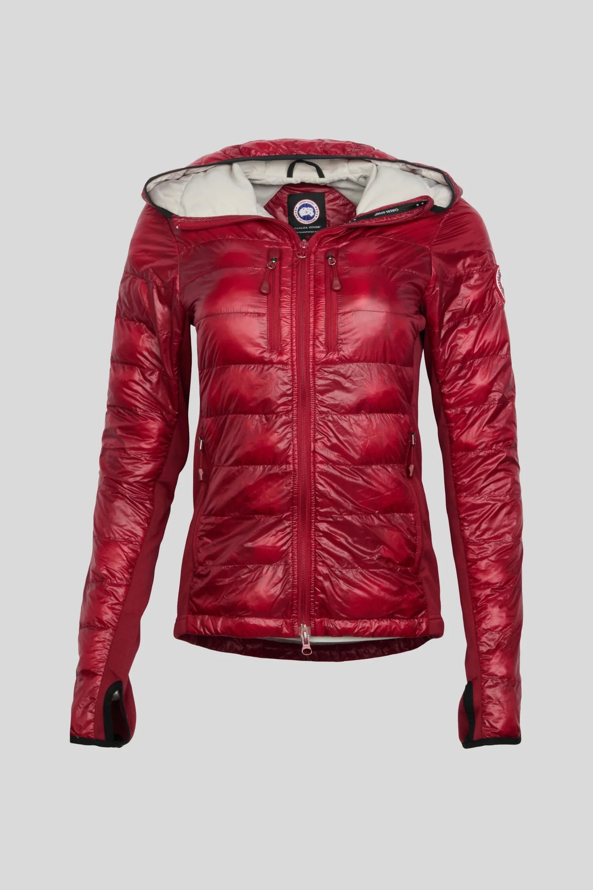 Canada Goose Hooded Puffer Jacket in Red with Glossy Finish